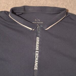 Armani Exchange A|X Polo Shirt Mens M Navy Blue Zip Close White Trim